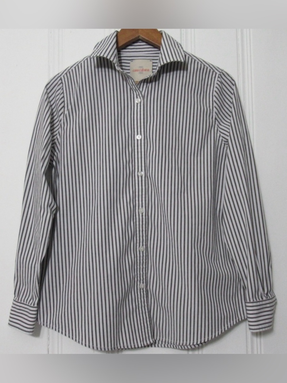 Casa Cabana Striped Gray and White Button Down Shirt Size Small
